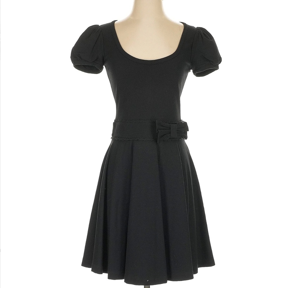 RED Valentino Bow-waist Jersey Dress Black Puff Sleeve Size Medium Worn
